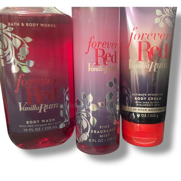 Bath & Body Works Forever Red Vanilla Rum Mist Body Cream Wash Gift BBW Lot of 3 - Picture 7 of 12